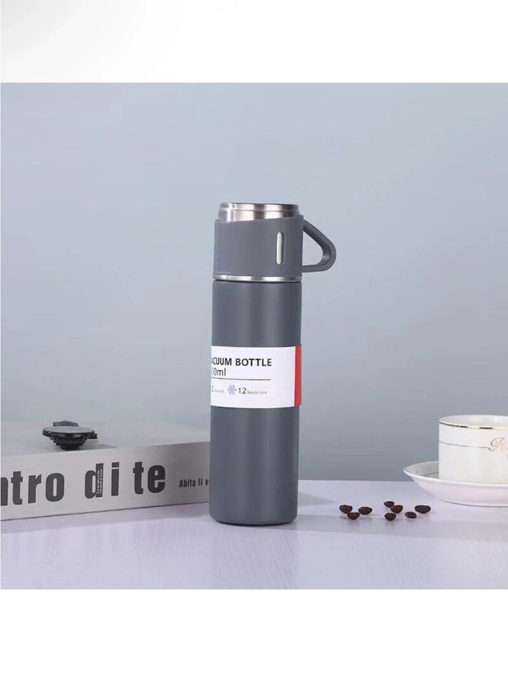 Vacuum Bottle 500ml Insulated Gray Flask with 2 Matching Cups -